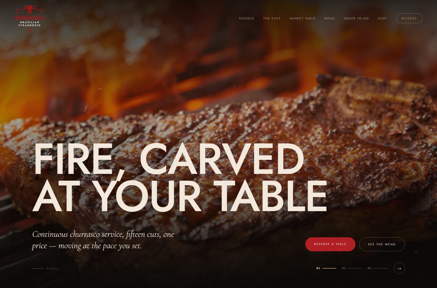Autêntico Brazilian Steakhouse homepage — Fire, carved at your table