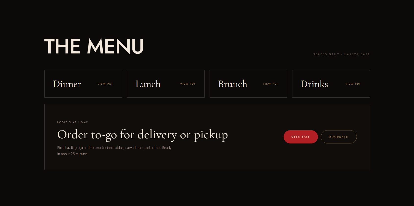 Menus and order to-go for delivery or pickup